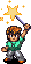 Pixelart image of Author holding a magic wand with a star on top